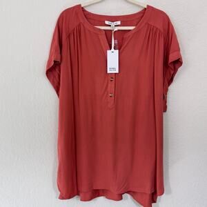 Rose + Olive Womens Blouse Top Size 2X Flowy Short Sleeve Rayon Lightweight Rust